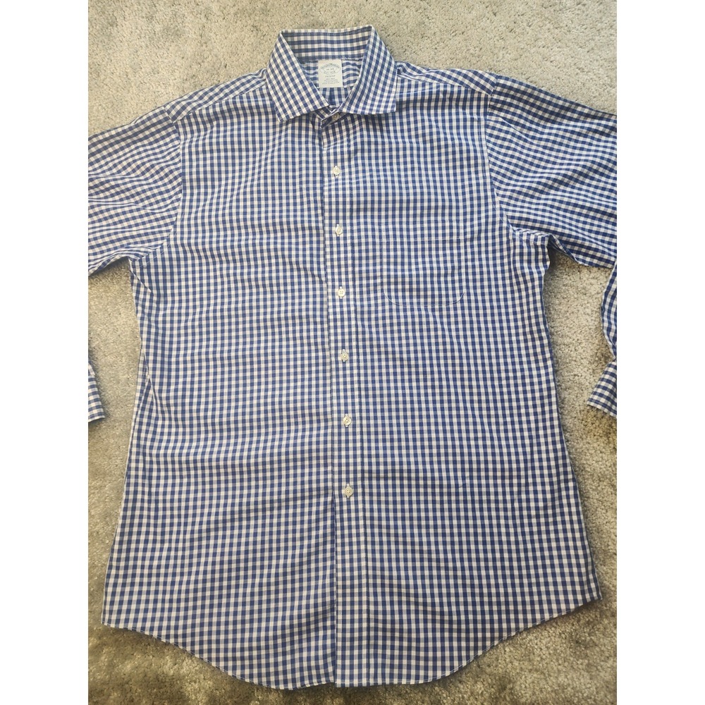 Brooks Brothers Shirt Men's 16 Blue White Gingham Check Long Sleeve Office